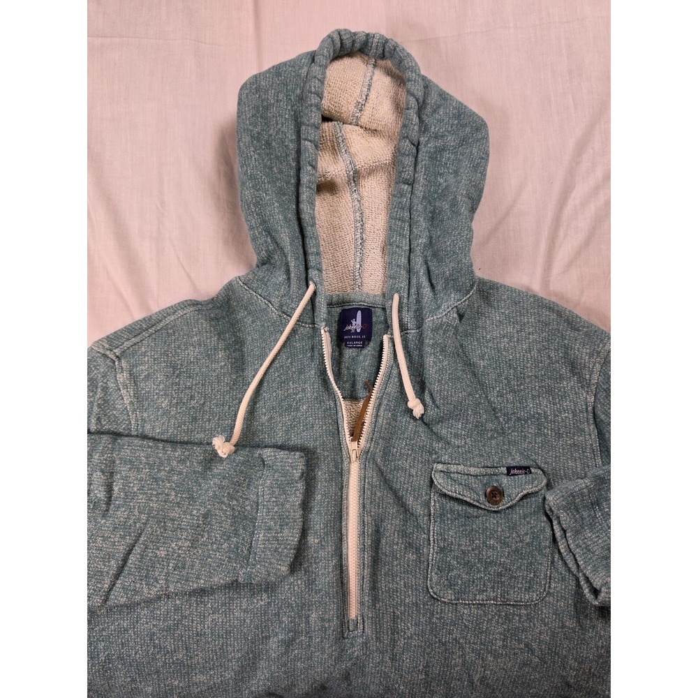 Johnnie-O Hoodie Mens 2XL Blue 1/4 Zip Knit Cotton Pullover Button Pocket Casual